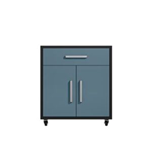 Manhattan Comfort Eiffel 3-Piece Storage Garage Set in Matte Black and Aqua Blue