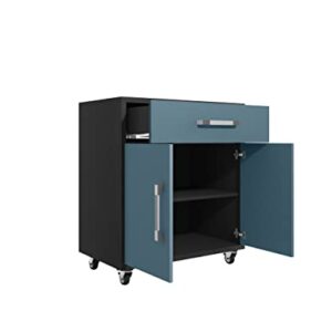 Manhattan Comfort Eiffel 3-Piece Storage Garage Set in Matte Black and Aqua Blue