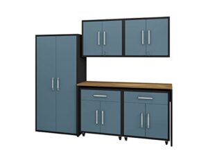 manhattan comfort eiffel garage cabinets and storage system, set of 6, blue