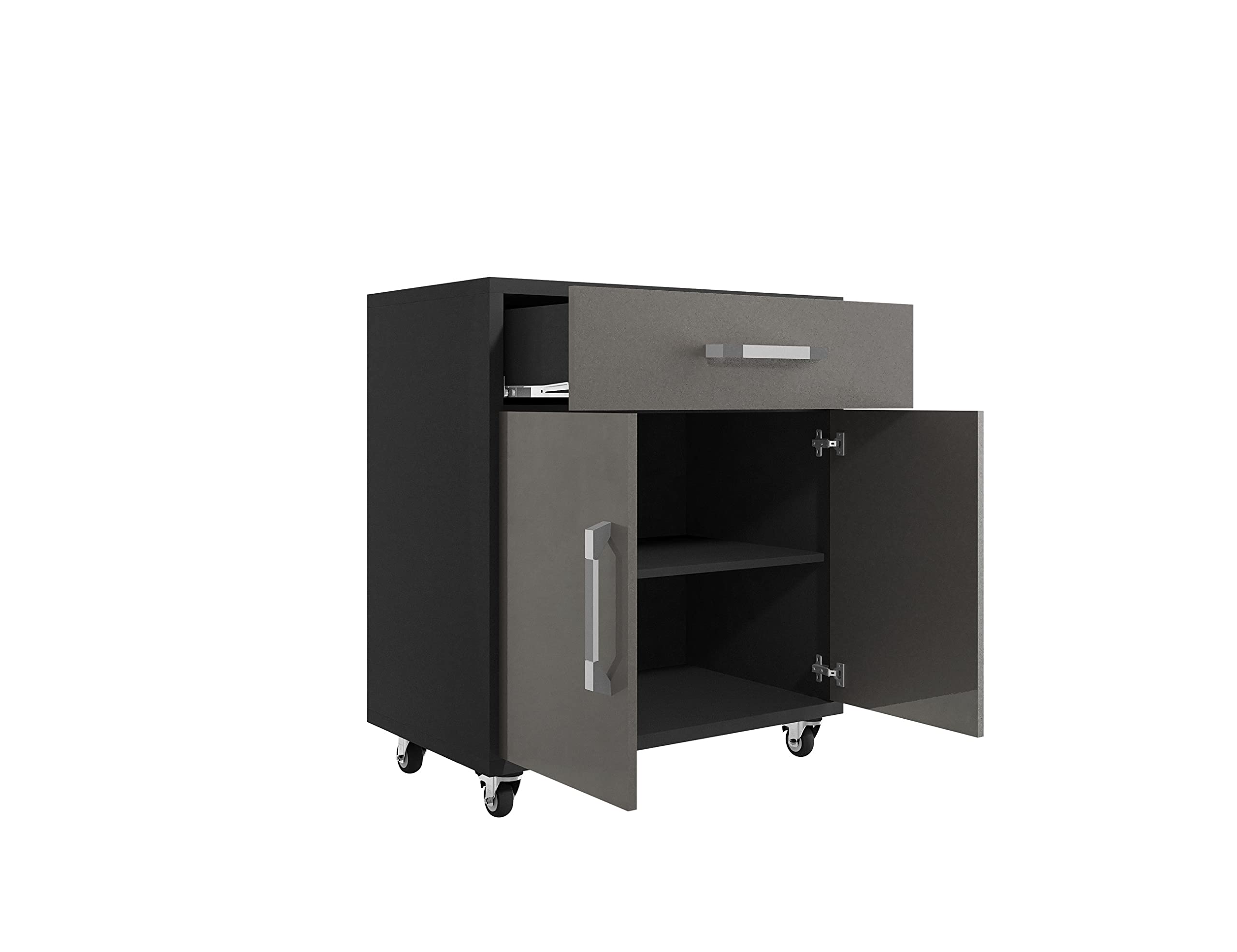 Manhattan Comfort Eiffel Garage Work Station Set of 3 in Matte Black and Gray