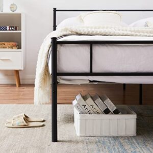 VECELO Queen Size Metal Platform Bed Frame with Headboard and Footboard, 12'' Under-Bed Storage & Strong Slats Support, No Box Spring Needed