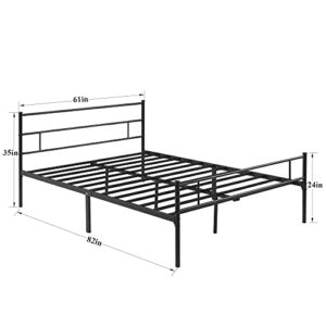 VECELO Queen Size Metal Platform Bed Frame with Headboard and Footboard, 12'' Under-Bed Storage & Strong Slats Support, No Box Spring Needed