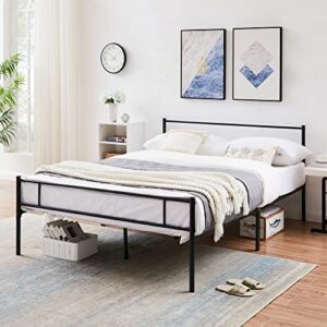 VECELO Queen Size Metal Platform Bed Frame with Headboard and Footboard, 12'' Under-Bed Storage & Strong Slats Support, No Box Spring Needed