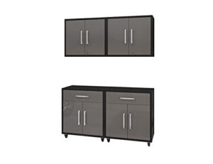 manhattan comfort eiffel garage cabinets and storage system, set of 4, matte black and grey