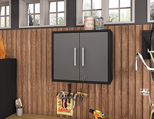 Manhattan Comfort Eiffel Garage Cabinets and Storage System, Set of 4, Matte Black and Grey