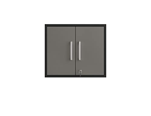 Manhattan Comfort Eiffel Garage Cabinets and Storage System, Set of 4, Matte Black and Grey