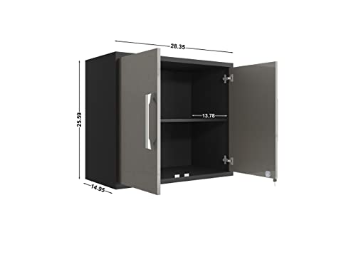 Manhattan Comfort Eiffel Garage Cabinets and Storage System, Set of 4, Matte Black and Grey