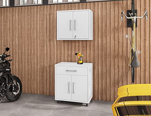 Manhattan Comfort Eiffel 2-Piece Storage Garage Set in White