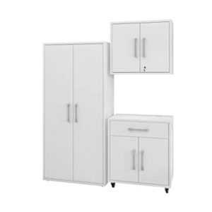 Manhattan Comfort Eiffel 3-Piece Storage Garage Set in White