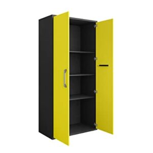 Manhattan Comfort Eiffel 3-Piece Storage Garage Set in Matte Black and Yellow