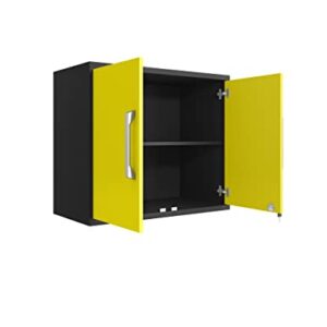 Manhattan Comfort Eiffel 3-Piece Storage Garage Set in Matte Black and Yellow