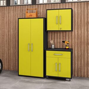 Manhattan Comfort Eiffel 3-Piece Storage Garage Set in Matte Black and Yellow