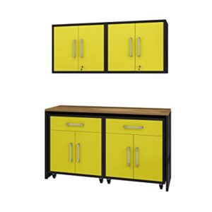 Manhattan Comfort Eiffel 5-Piece Garage Storage Set in Matte Black and Yellow