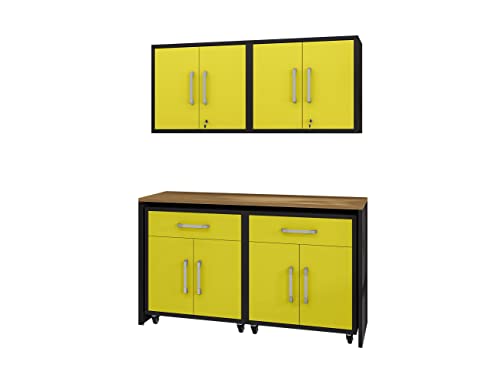 Manhattan Comfort Eiffel 5-Piece Garage Storage Set in Matte Black and Yellow