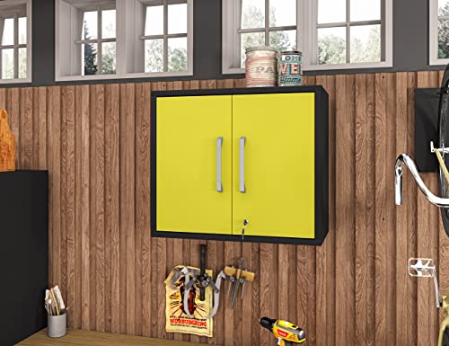 Manhattan Comfort Eiffel 5-Piece Garage Storage Set in Matte Black and Yellow