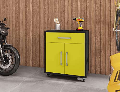 Manhattan Comfort Eiffel 5-Piece Garage Storage Set in Matte Black and Yellow