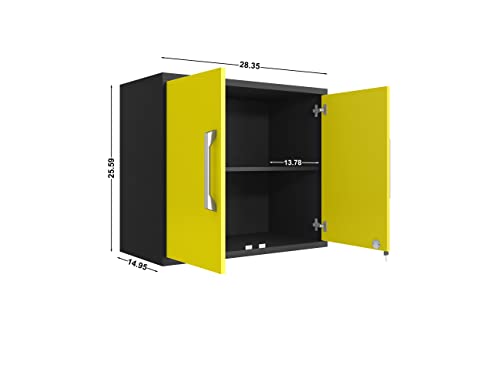 Manhattan Comfort Eiffel 5-Piece Garage Storage Set in Matte Black and Yellow