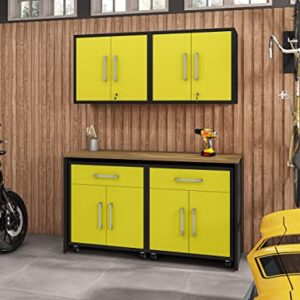 Manhattan Comfort Eiffel 5-Piece Garage Storage Set in Matte Black and Yellow