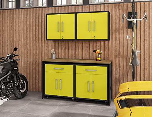 Manhattan Comfort Eiffel 5-Piece Garage Storage Set in Matte Black and Yellow