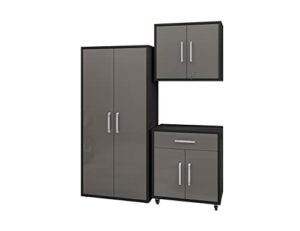 manhattan comfort eiffel garage cabinets and storage system, set of 3, matte black and grey