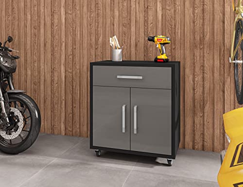 Manhattan Comfort Eiffel Garage Cabinets and Storage System, Set of 3, Matte Black and Grey