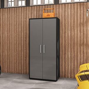 Manhattan Comfort Eiffel Garage Cabinets and Storage System, Set of 3, Matte Black and Grey