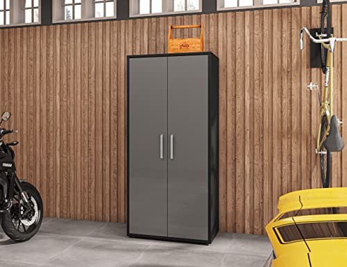 Manhattan Comfort Eiffel Garage Cabinets and Storage System, Set of 3, Matte Black and Grey