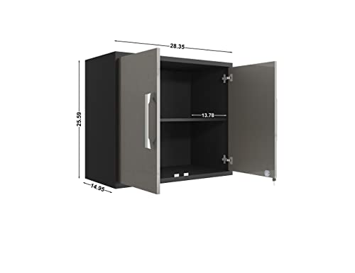 Manhattan Comfort Eiffel Garage Cabinets and Storage System, Set of 3, Matte Black and Grey