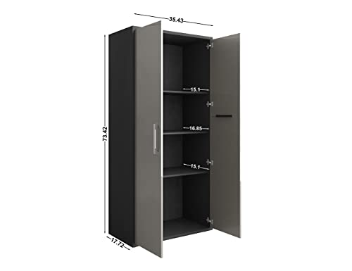 Manhattan Comfort Eiffel Garage Cabinets and Storage System, Set of 3, Matte Black and Grey