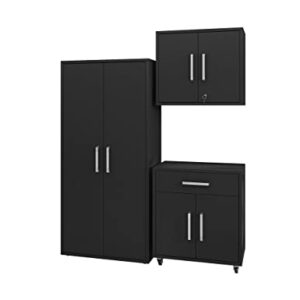 Manhattan Comfort Eiffel 3-Piece Storage Garage Set in Matte Black