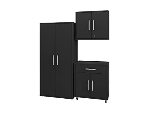 Manhattan Comfort Eiffel 3-Piece Storage Garage Set in Matte Black