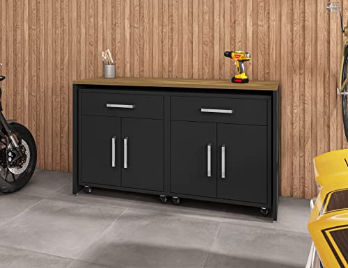 Manhattan Comfort Eiffel Garage Work Station Set of 3 in Matte Black