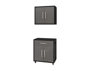manhattan comfort eiffel garage cabinets and storage system, set of 2, matte black and grey