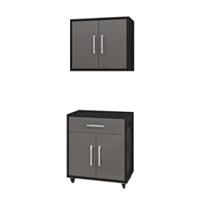 Manhattan Comfort Eiffel Garage Cabinets and Storage System, Set of 2, Matte Black and Grey