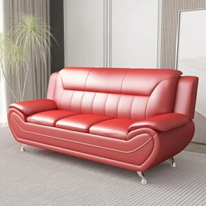 US Pride Furniture Michael Collection Modern Style Faux Leather Couch-Versatile 3 Seater Accent Piece for Living Room, Bedroom or Office-Comfortable Design and Elegant Look, 79" Sofa, Coral Red