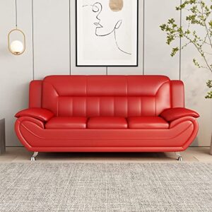 us pride furniture michael collection modern style faux leather couch-versatile 3 seater accent piece for living room, bedroom or office-comfortable design and elegant look, 79" sofa, coral red