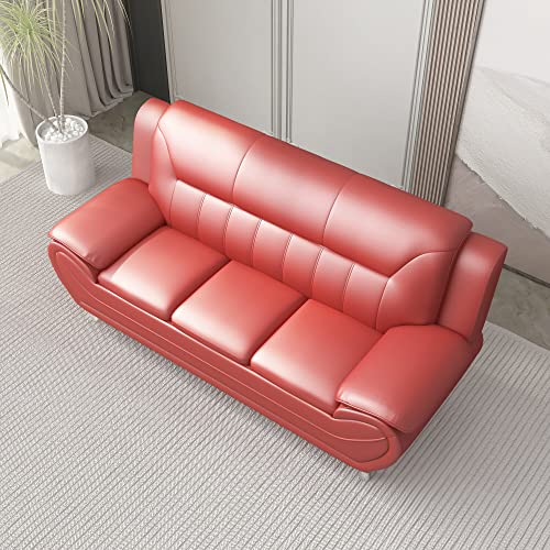 US Pride Furniture Michael Collection Modern Style Faux Leather Couch-Versatile 3 Seater Accent Piece for Living Room, Bedroom or Office-Comfortable Design and Elegant Look, 79" Sofa, Coral Red