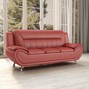 US Pride Furniture Michael Collection Modern Style Faux Leather Couch-Versatile 3 Seater Accent Piece for Living Room, Bedroom or Office-Comfortable Design and Elegant Look, 79" Sofa, Coral Red