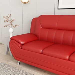 US Pride Furniture Michael Collection Modern Style Faux Leather Couch-Versatile 3 Seater Accent Piece for Living Room, Bedroom or Office-Comfortable Design and Elegant Look, 79" Sofa, Coral Red