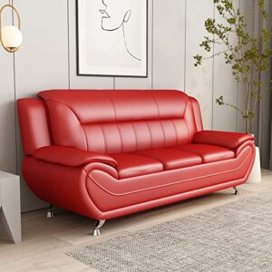 US Pride Furniture Michael Collection Modern Style Faux Leather Couch-Versatile 3 Seater Accent Piece for Living Room, Bedroom or Office-Comfortable Design and Elegant Look, 79" Sofa, Coral Red