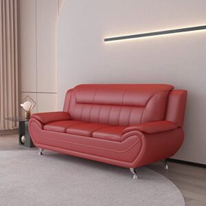 US Pride Furniture Michael Collection Modern Style Faux Leather Couch-Versatile 3 Seater Accent Piece for Living Room, Bedroom or Office-Comfortable Design and Elegant Look, 79" Sofa, Coral Red