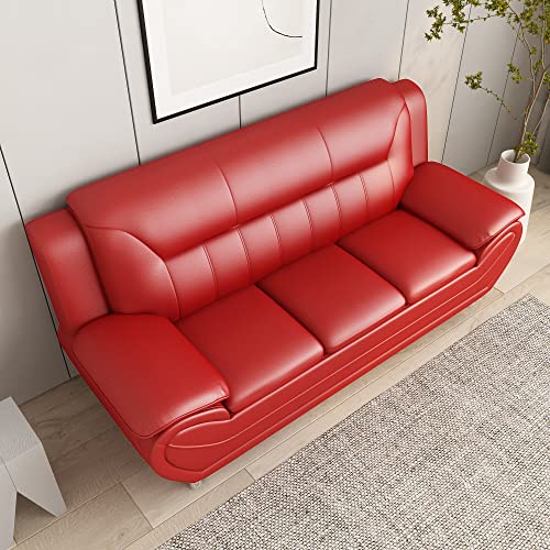 US Pride Furniture Michael Collection Modern Style Faux Leather Couch-Versatile 3 Seater Accent Piece for Living Room, Bedroom or Office-Comfortable Design and Elegant Look, 79" Sofa, Coral Red