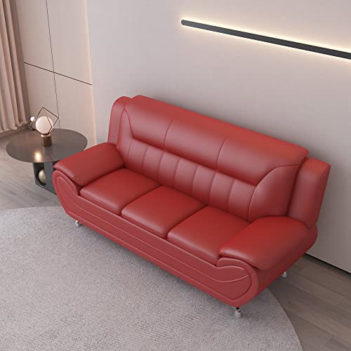 US Pride Furniture Michael Collection Modern Style Faux Leather Couch-Versatile 3 Seater Accent Piece for Living Room, Bedroom or Office-Comfortable Design and Elegant Look, 79" Sofa, Coral Red