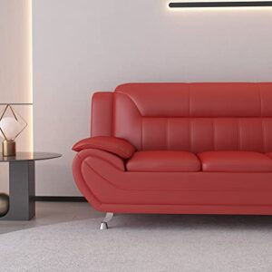 US Pride Furniture Michael Collection Modern Style Faux Leather Couch-Versatile 3 Seater Accent Piece for Living Room, Bedroom or Office-Comfortable Design and Elegant Look, 79" Sofa, Coral Red