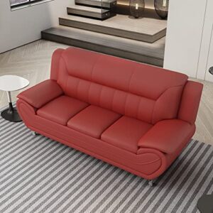 US Pride Furniture Michael Collection Modern Style Faux Leather Couch-Versatile 3 Seater Accent Piece for Living Room, Bedroom or Office-Comfortable Design and Elegant Look, 79" Sofa, Coral Red