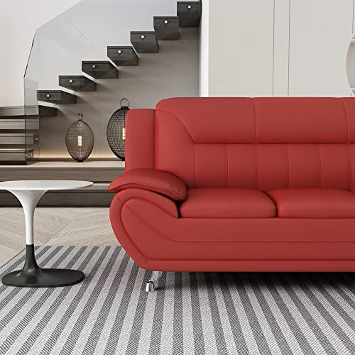 US Pride Furniture Michael Collection Modern Style Faux Leather Couch-Versatile 3 Seater Accent Piece for Living Room, Bedroom or Office-Comfortable Design and Elegant Look, 79" Sofa, Coral Red