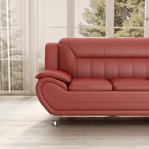 US Pride Furniture Michael Collection Modern Style Faux Leather Couch-Versatile 3 Seater Accent Piece for Living Room, Bedroom or Office-Comfortable Design and Elegant Look, 79" Sofa, Coral Red