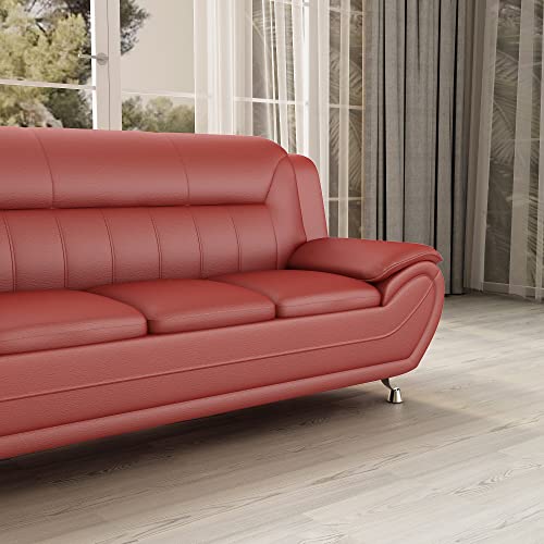 US Pride Furniture Michael Collection Modern Style Faux Leather Couch-Versatile 3 Seater Accent Piece for Living Room, Bedroom or Office-Comfortable Design and Elegant Look, 79" Sofa, Coral Red