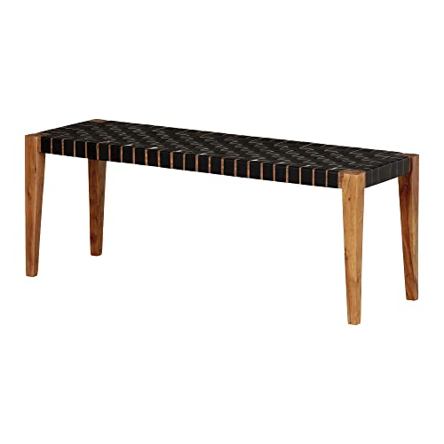 South Shore Balka Woven Leather Bench, Matte Black