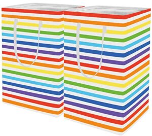 essme 2 pack rainbow laundry basket colorful storage bins with long handles.75l rainbow hamper for kids hamper,toys bin, room decor for boys and girls, rainbow storage basket, classroom, bedroom, bathroom, dorm,travel.(colorful stripes)